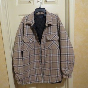 Men's Two Chest Pocket Quilted Flannel Jacket Tan Plaid